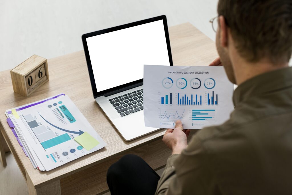 Illustration of data-driven decision making in business with charts and analytics