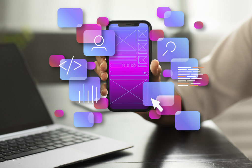 Cross-platform mobile app development using Hybrid App Development Frameworks, featuring sleek UI and efficient performance for iOS and Android.