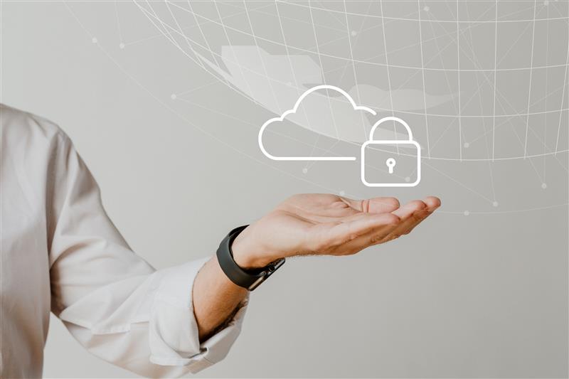 Cloud security concept with data protection, encryption, and threat detection technologies.